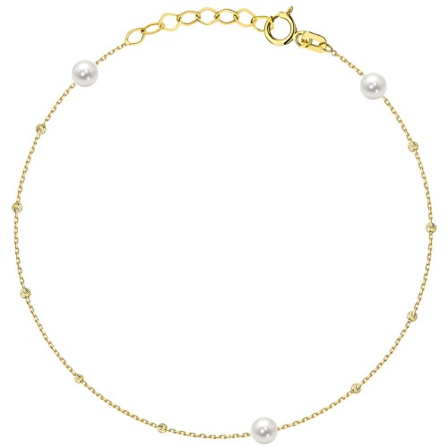 Złota pr. 585 Bransoletka z Delikatnymi Diamentowanymi Kuleczkami i Perłami - Złoto 585.jpg