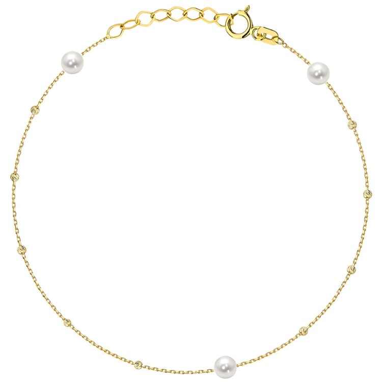Złota pr. 585 Bransoletka z Delikatnymi Diamentowanymi Kuleczkami i Perłami - Złoto 585.jpg