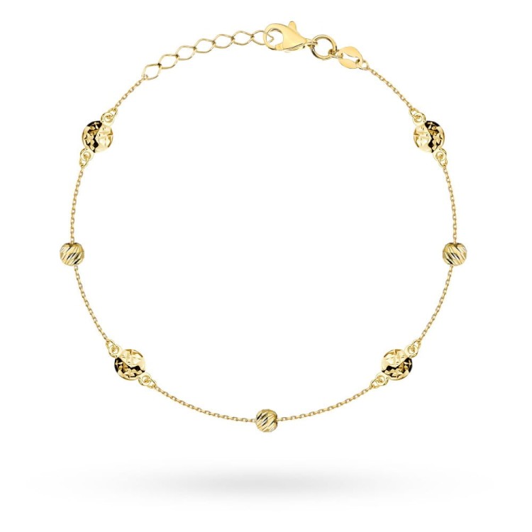 Bransoletka złota z diamentowanymi kółeczkami i kulkami