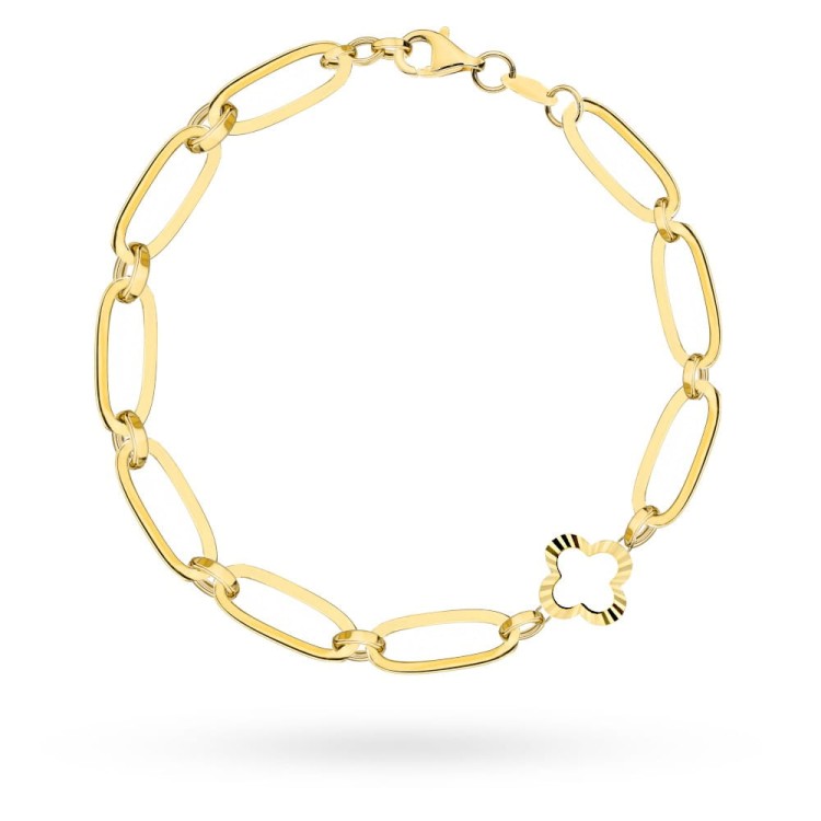 Bransoletka złota długie ogniwa i diamentowana koniczynka