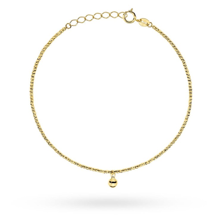 Bransoletka złota złożona z diamentowanym kuleczek z wiszącą gładką kulką