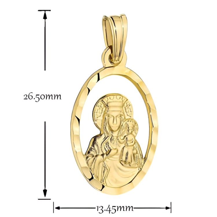 Medalik złoty Matka Boska Częstochowska w diamentowanym owalu – złoto próby 585.jpg
