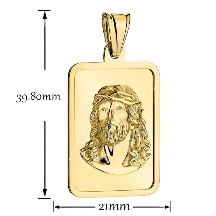 Medalik złoty z wypukłym wizerunkiem Jezusa na dużej gładkiej blaszce – złoto próby 585.jpg