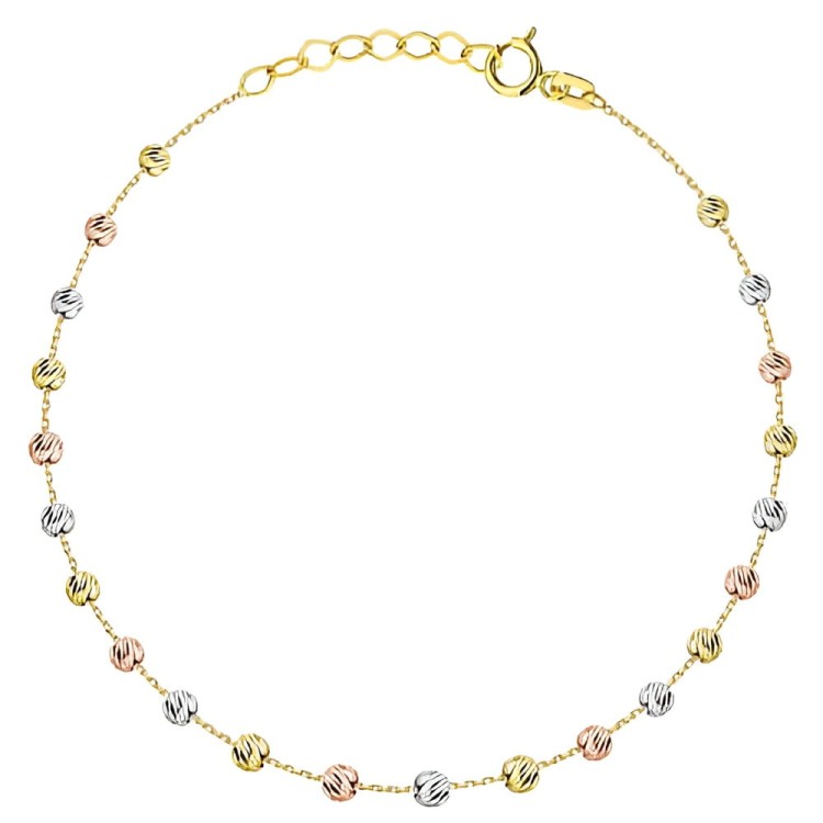 Złota Bransoletka w Trzech Kolorach Złota z Diamentowanymi Kuleczkami – Złoto 585.jpg