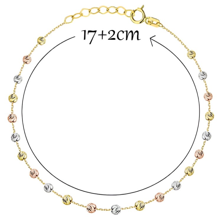 Złota Bransoletka w Trzech Kolorach Złota z Diamentowanymi Kuleczkami – Złoto 585.jpg