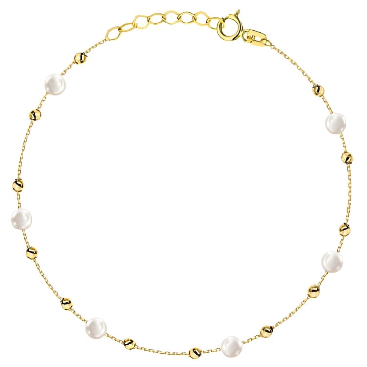 Bransoletka Złota z Gładkimi Kuleczkami i Perłami Naturalnymi – Złoto 585.jpg