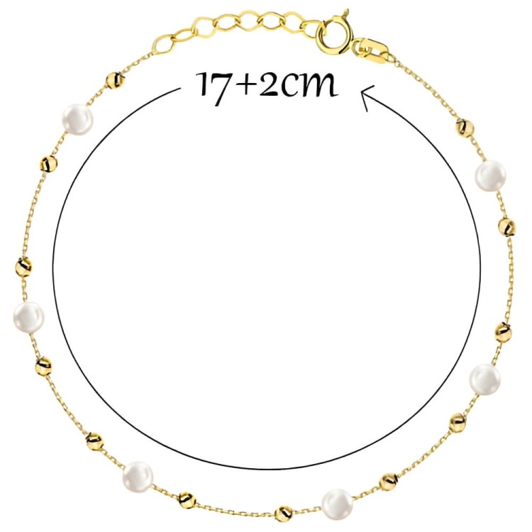 Bransoletka Złota z Gładkimi Kuleczkami i Perłami Naturalnymi – Złoto 585.jpg