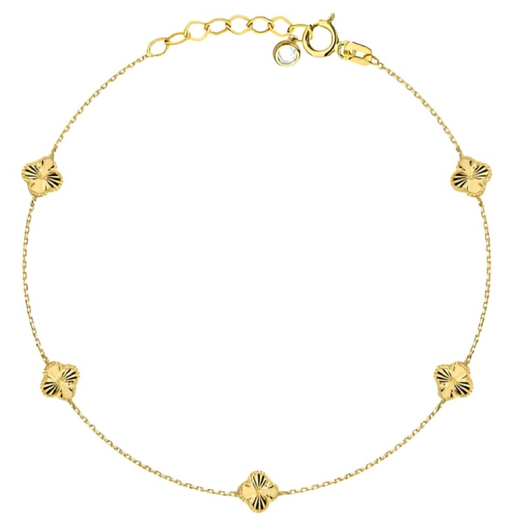 Bransoletka Złota 585 z Pięcioma Diamentowanymi Koniczynkami.jpg