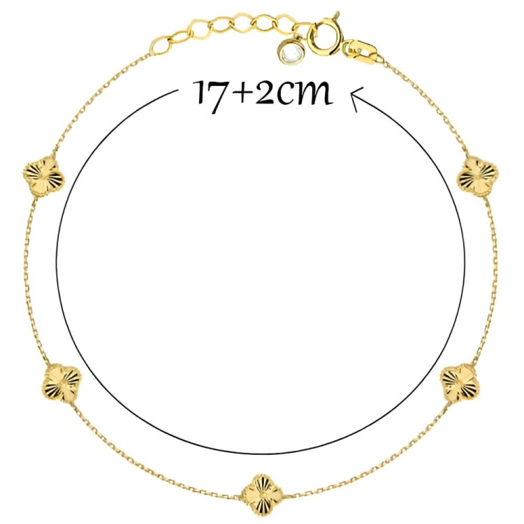 Bransoletka Złota 585 z Pięcioma Diamentowanymi Koniczynkami.jpg