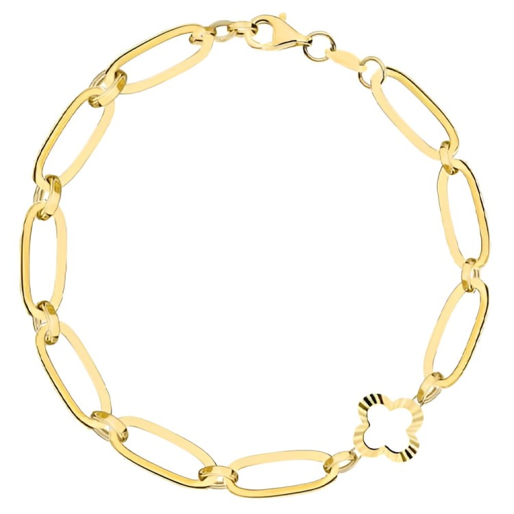 Bransoletka Złota z Długimi Ogniwami i Diamentowaną Koniczynką – Złoto 585.jpg