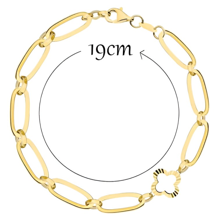 Bransoletka Złota z Długimi Ogniwami i Diamentowaną Koniczynką – Złoto 585.jpg