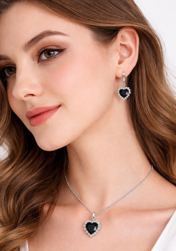 Komplet Biżuterii Srebro 925 Czarne Serca – Błyszczące Cyrkonie - Kolczyki Angielskie.jpg