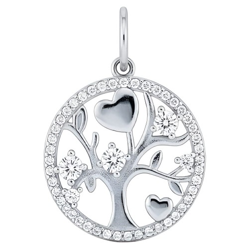 Zawieszka Srebrna Okrągła z Drzewkiem z Cyrkoniami i Sercami.jpg