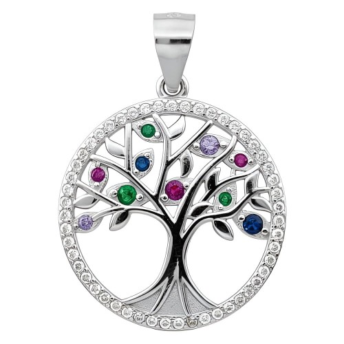 Zawieszka Srebrna Okrągła Drzewko Szczęścia Kolorowe Cyrkonie – Srebro 925 .jpg