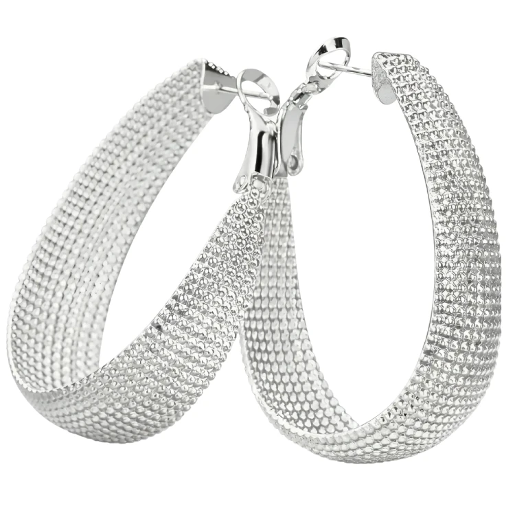 Srebrne Kolczyki 925 Koła Diamentowane Szerokie Damskie Ryflowane.webp