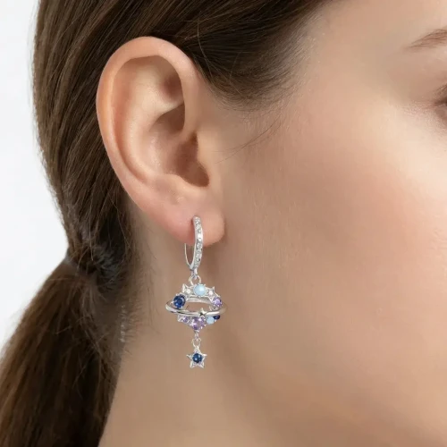 Kolczyki Srebrne 925 Wiszące Gwiazdy Planety z Cyrkoniami Kolorowe.webp