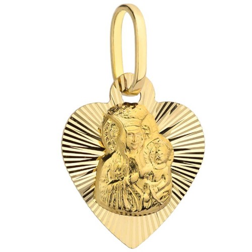 Medalik Złoty Matka Boska Częstochowska w Diamentowanym Serduszku – Złoto Próby 375.jpg