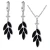 Zestaw Srebrny 925 Liście z Czarnym Onyksem Naszyjnik i Kolczyki.webp