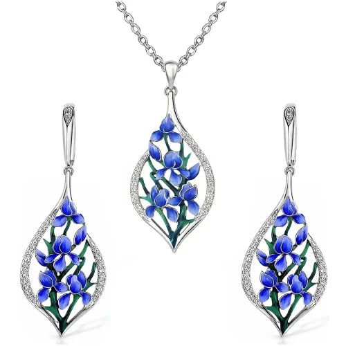 Komplet Biżuterii Stal Szlachetna Kwiaty Naszyjnik i Kolczyki na Prezent.webp