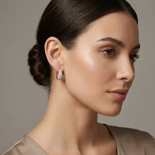 Kolczyki Damskie Owale Różowe Złoto Stal Szlachetna z Cyrkoniami.webp