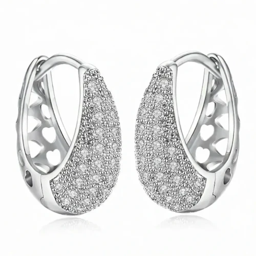 Kolczyki Damskie Owale Pozłacane Białym Złotem Stal Szlachetna z Cyrkoniami.webp