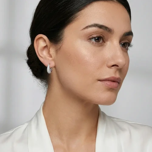 Kolczyki Damskie Owale Pozłacane Białym Złotem Stal Szlachetna z Cyrkoniami.webp