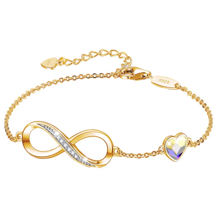 Złota Bransoletka Serce Infinity Celebrytka Prezent na Dzień Kobiet Urodziny Srebro 925.jpg