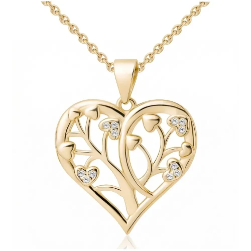 Złoty Naszyjnik Srebro 925 Pozłacane Serce Drzewo Życia z Cyrkoniami.webp