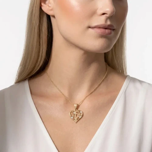 Złoty Naszyjnik Srebro 925 Pozłacane Serce Drzewo Życia z Cyrkoniami.webp