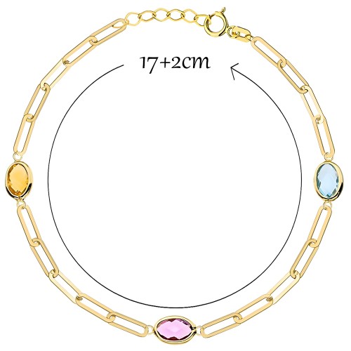 Złota Bransoletka z Topazem, Ametystem i Cytrynem – Z Przedłużką, Złoto Próby 585.jpg