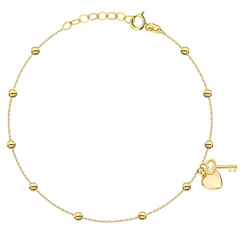 Złota Bransoletka Kulki i Serce z Kluczykiem – Z Przedłużką, Złoto Próby 585.jpg