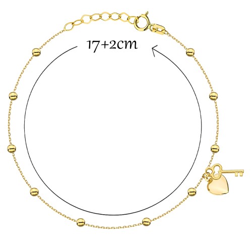 Złota Bransoletka Kulki i Serce z Kluczykiem – Z Przedłużką, Złoto Próby 585.jpg