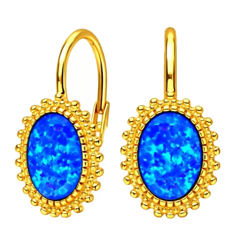 Srebrne 925 Kolczyki Owalne z Niebieskim Opalem Pozłacane Zapięcie Angielskie.webp