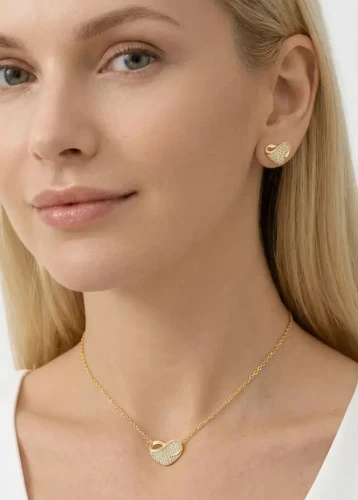 Srebrny 925 Pozłacany Komplet Serca z Cyrkoniami Kolczyki i Naszyjnik.webp