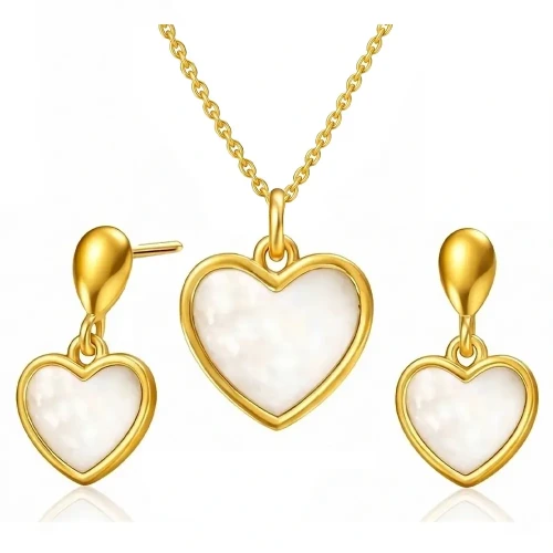 Pozłacany Komplet Serca z Masą Perłową Srebro 925 Pozłacane na Prezent.webp