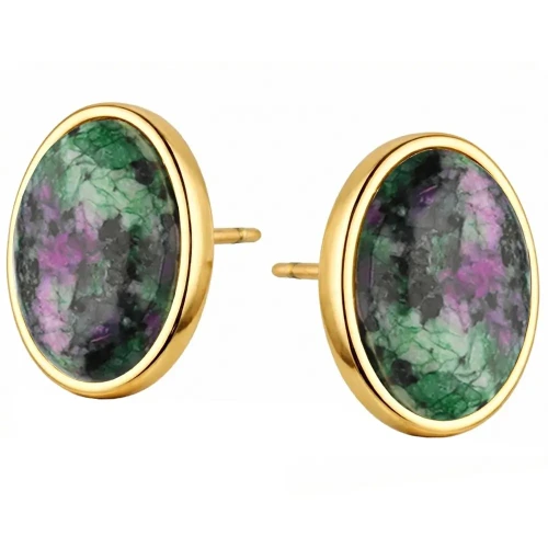 Srebrne 925 Kolczyki Zoisyt z Rubinem Kamień Naturalny Pozłacane Sztyfty Wkrętki.webp