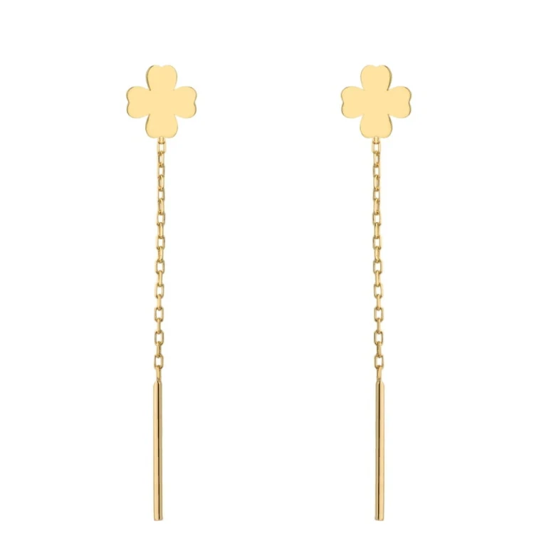 Kolczyki przewlekane złote koniczynki