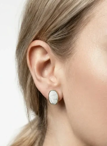 Srebrne 925 Pozłacane Kolczyki Sztyfty Howlit Kamień Naturalny.webp