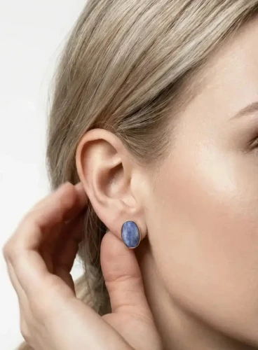 Srebrne 925 Kolczyki z Naturalnym Sodalitem Srebro Pozłacane 24 Karaty.webp