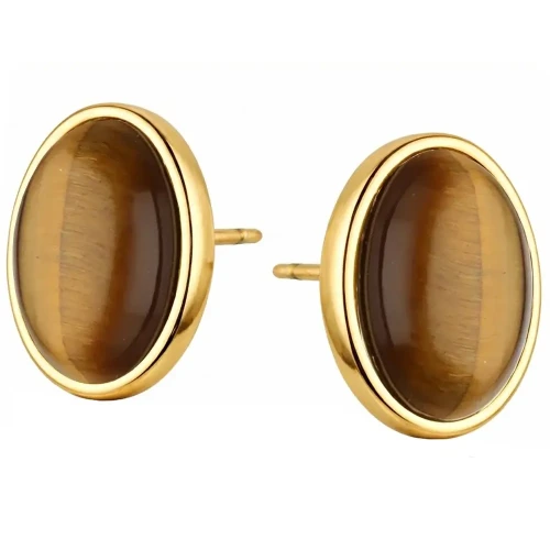 Pozłacane Kolczyki Sztyfty Tygrysie Oko Kamień Naturalny Srebro 925 Karaty.webp