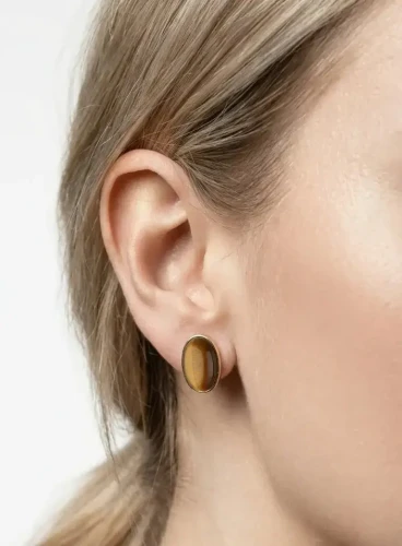 Pozłacane Kolczyki Sztyfty Tygrysie Oko Kamień Naturalny Srebro 925 Karaty.webp