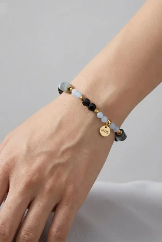 Srebrna 925 Bransoletka Kamienie Naturalne Agat Hematyt Akwamaryn Pozłacana.webp