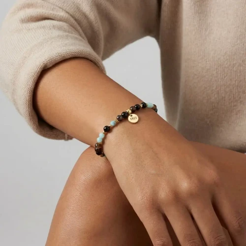 Srebrna 925 Bransoletka na Gumce Kamienie Naturalne pozłacana.webp