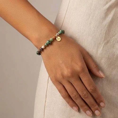 Srebrna 925 Bransoletka Turkus Jaspis Hematyt Agat Pozłacana.webp