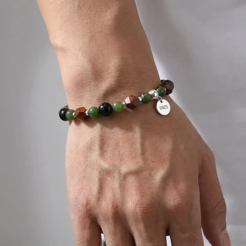 Srebrna 925 Bransoletka Jaspis Hematyt Agat Pozłacana.webp