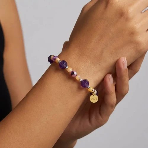 Srebrna 925 Bransoletka Bransoletka Kamienie Naturalne Ametyst Hematyt Agat.webp