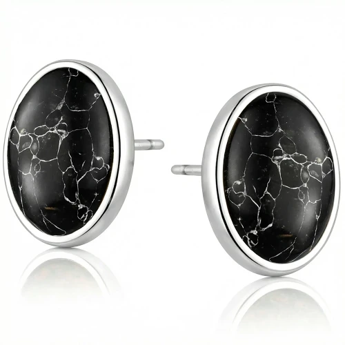 Srebrne 925 Damskie Owalne Kolczyki z Howlitem Kamienie Naturalne.webp