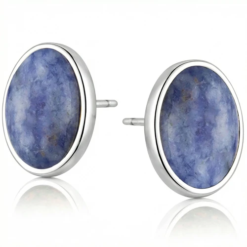 Srebrne Kolczyki Sodalit Srebro 925 Kamień Naturalny Sztyfty.webp