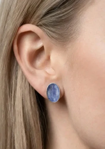 Srebrne Kolczyki Sodalit Srebro 925 Kamień Naturalny Sztyfty.webp