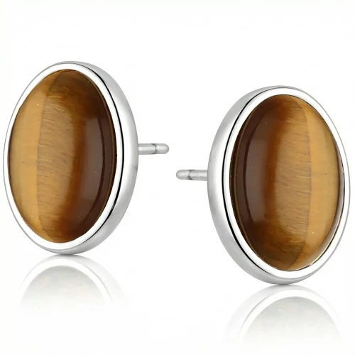 Srebrne Kolczyki Damskie Tygrysie Oko Srebro 925 Kamienie Naturalne.webp